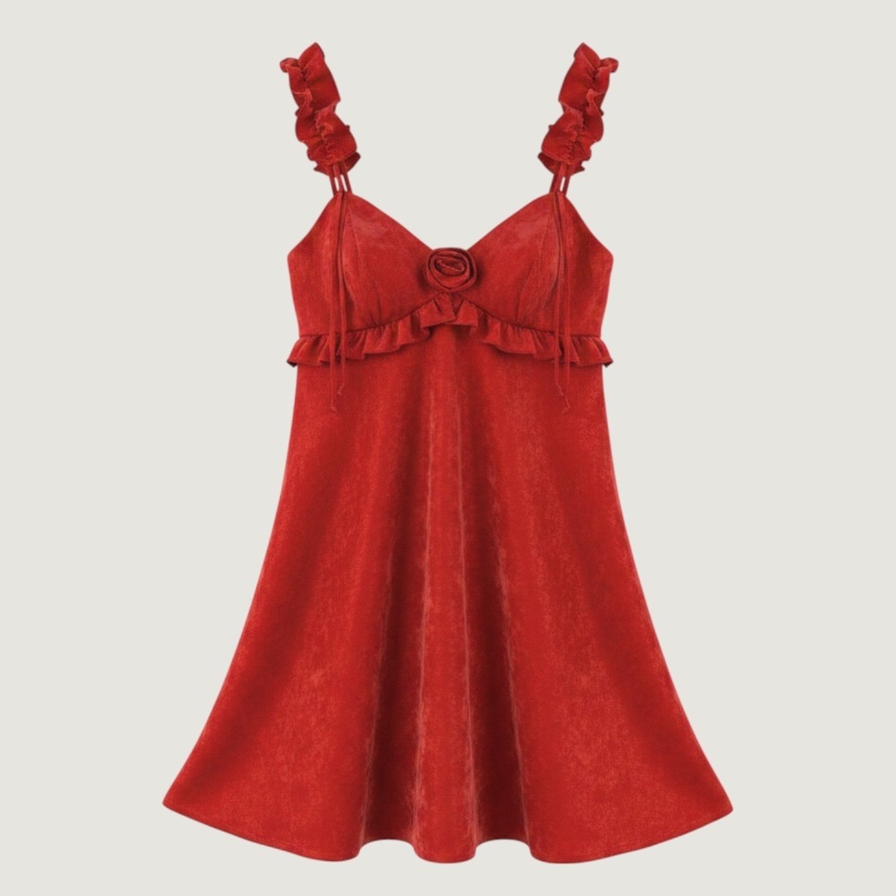 Wild Fable Rosette Mini Dress Women‎ XS Red Ruffle Strap Satin Party NWT Y2K